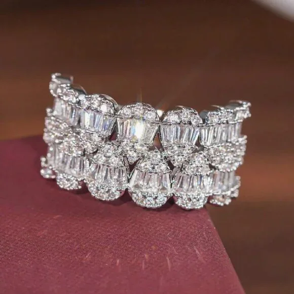 14k White Gold Baguette Diamond Ring Band